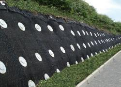 Geotextile matting with recessed pattress plate