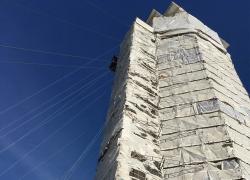 Scaffolding anchored down on Great Pagoda, Kew Gardens