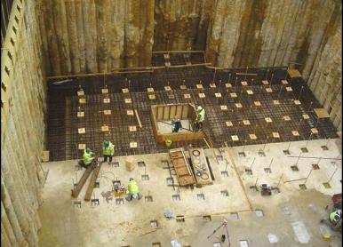 Anchors in slab of excavation site