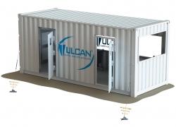 Temporary structure anchored into ground using Vulan Earth Anchors, an alternative to Duckbill