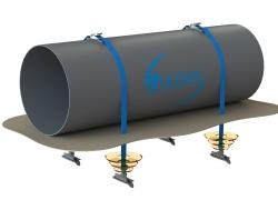 Pipeline anchored down with straps and mechanical earth anchors