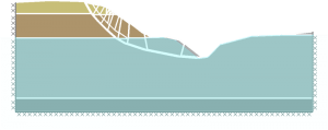 A slope showing where it is likely to fail and cause a landslip